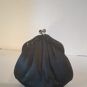 Judith LEIBER Maudier Jet Black Evening Clutch with Rhinestone Frame And Lock